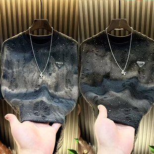 休闲百搭短袖 2025新款 潮牌设计感时尚 满天星轻奢高定半袖 T恤 男士