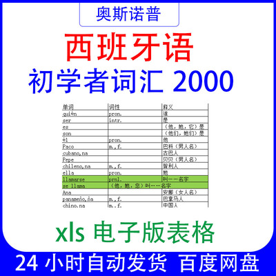 西班牙语初学2000词汇excel表格xls电子版