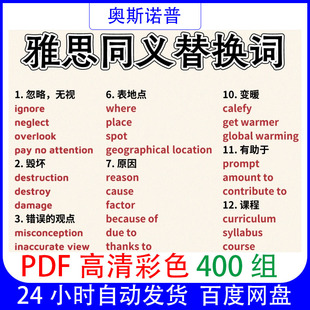 雅思同义替换词400组29页PDF高清彩色电子版