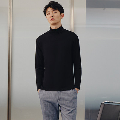 가을 옷 남성 가을 겨울 얇은 스트레치 코튼 인 트렌디 한 하이 칼라 바닥 코튼 라운드 넥 웜 탑 독창성
