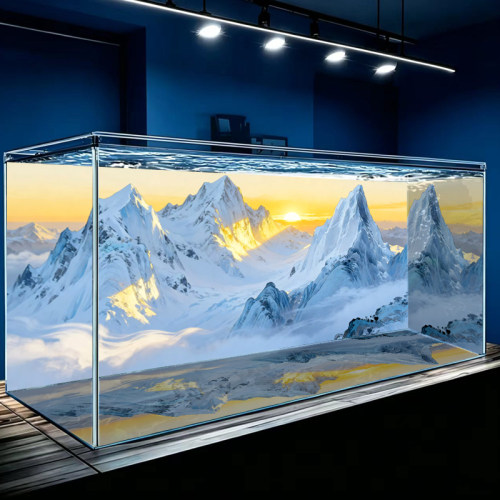 新款远山风景鱼缸背景画贴纸高清水族箱装饰造景粘贴壁画纸内外贴