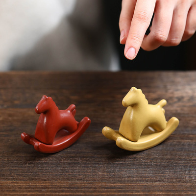 宜兴茶宠马紫砂十二生肖茶具雕塑摆件摇摇马上发财工茶玩艺品可养