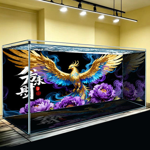 新款凤凰鱼缸背景贴纸风景高清粘贴壁纸贴纸内外贴水族箱装饰造景