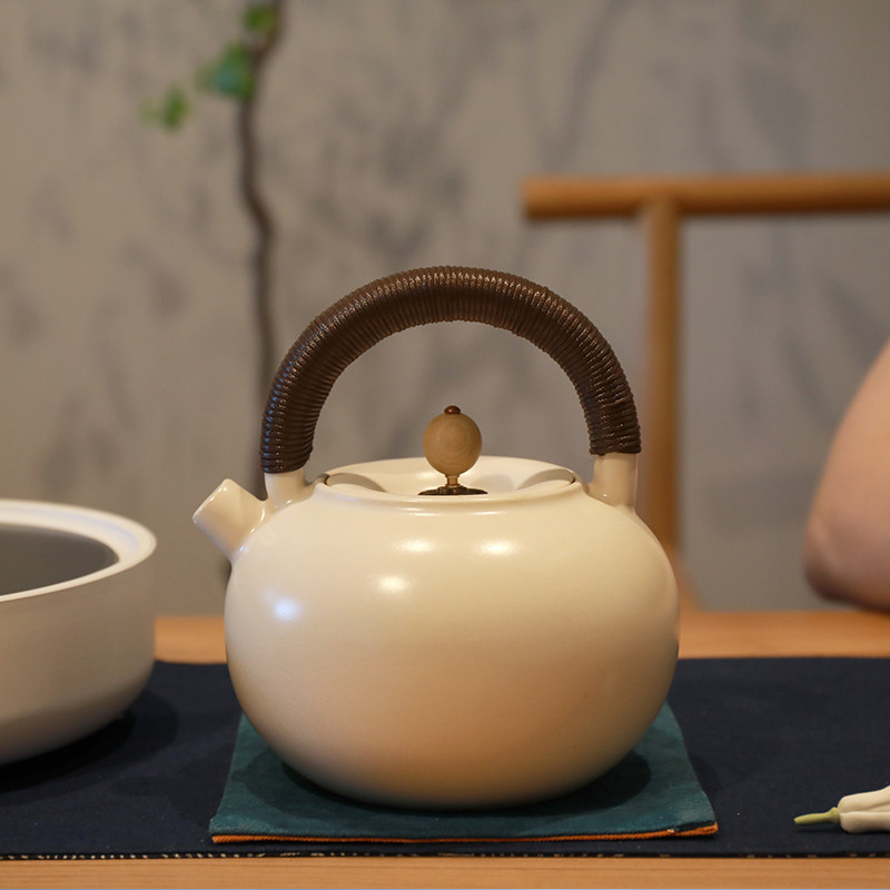 挑tea| 自用款 梵山堂苏打釉白泥壶煮水壶煮茶壶烧水壶陶壶提梁壶