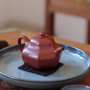 挑tea|宜兴紫砂壶泡茶壶原矿黄龙山朱泥大红袍刻花鸟全手工方器