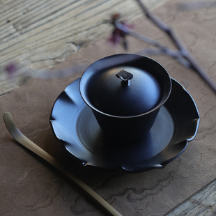 挑tea|桃山房乌衣黑釉盖碗中性纯手工泡茶器功夫盖碗 好拿不烫手