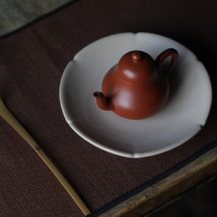 挑tea草木灰米粉纯手工花口葵口盘壶承桃山房干泡台茶承古朴盘子