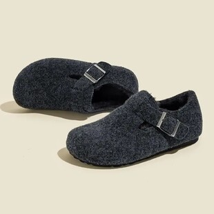 增高勃肯鞋 休闲风勃肯鞋 女鞋 小个子复古港风冬季 秋冬纯色勃肯棉鞋