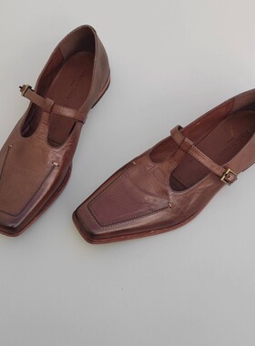 Federica Di Donato复古T字带玛丽珍鞋小众水洗马皮平底鞋单鞋女