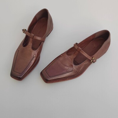 Federica Di Donato复古T字带玛丽珍鞋小众水洗马皮平底鞋单鞋女