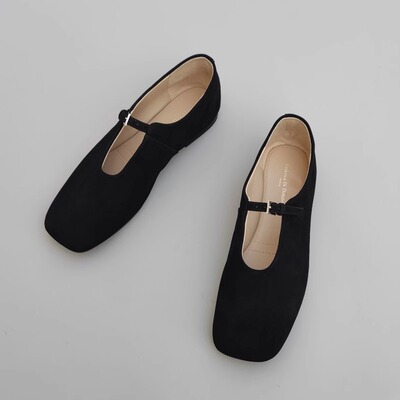 Federica Di Donato羊反绒方头法式玛丽珍鞋芭蕾舞平底鞋单鞋女