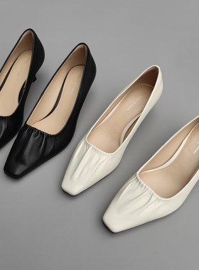 Federica Di Donato简约大牌百搭小方头中跟猫跟通勤单鞋女88608