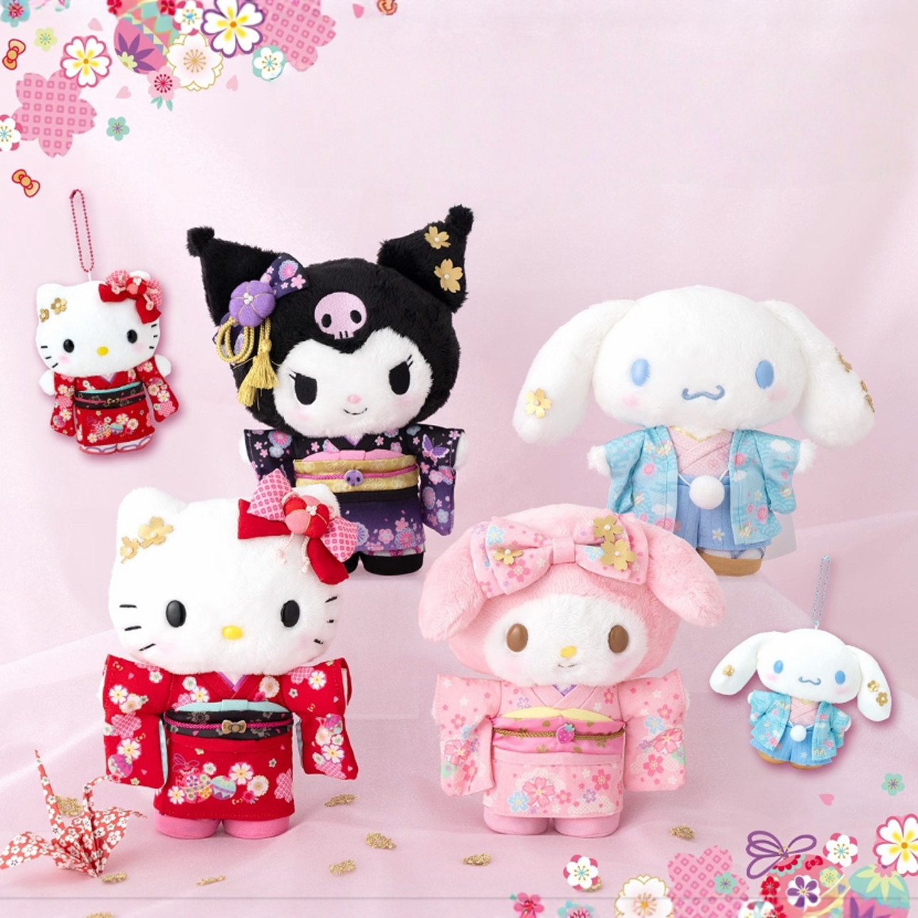 现货日本花火祭和服系列库洛米玉桂狗kitty美乐蒂毛绒挂件公仔