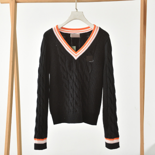 时尚 百搭简约V领撞色长袖 莉1039 针织衫 2025新款