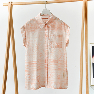 翻领单排扣印花清凉衬衣 霞0640