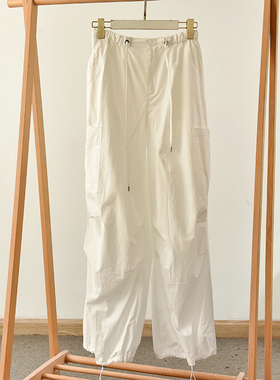 美式工装风高腰抽绳阔腿裤宽松显瘦大口袋休闲长裤 莉3184  E1-3