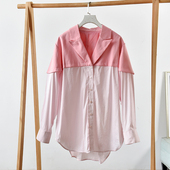 女长袖 翻领宽松减龄上衣 莉2841 松弛感撞色拼接衬衫