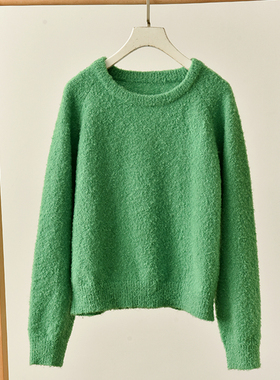 极简风圆领长袖针织衫绿色宽松百搭基础款毛衣  莉3082  E6-4