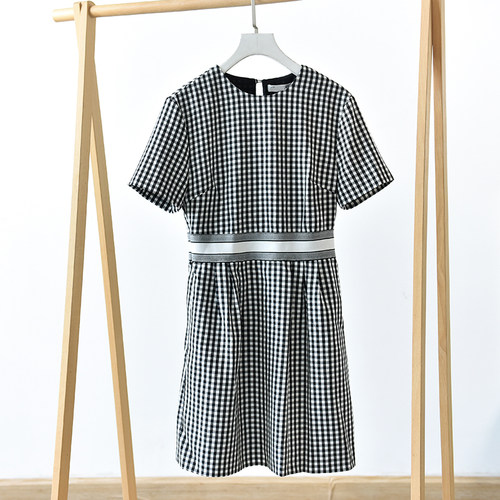 圆领AC497B2-3短袖收腰千鸟格