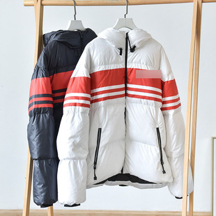 撞色条纹连帽长袖 161 口羽绒服n60 防走风袖
