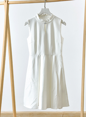 秋季新款简约休闲新中式小立领优雅无袖背心裙白色裙子AC698B6-2
