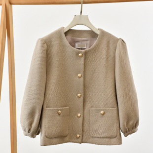 法式 莉2673 高级感气质外套 小香风短外套女金扣灯笼袖
