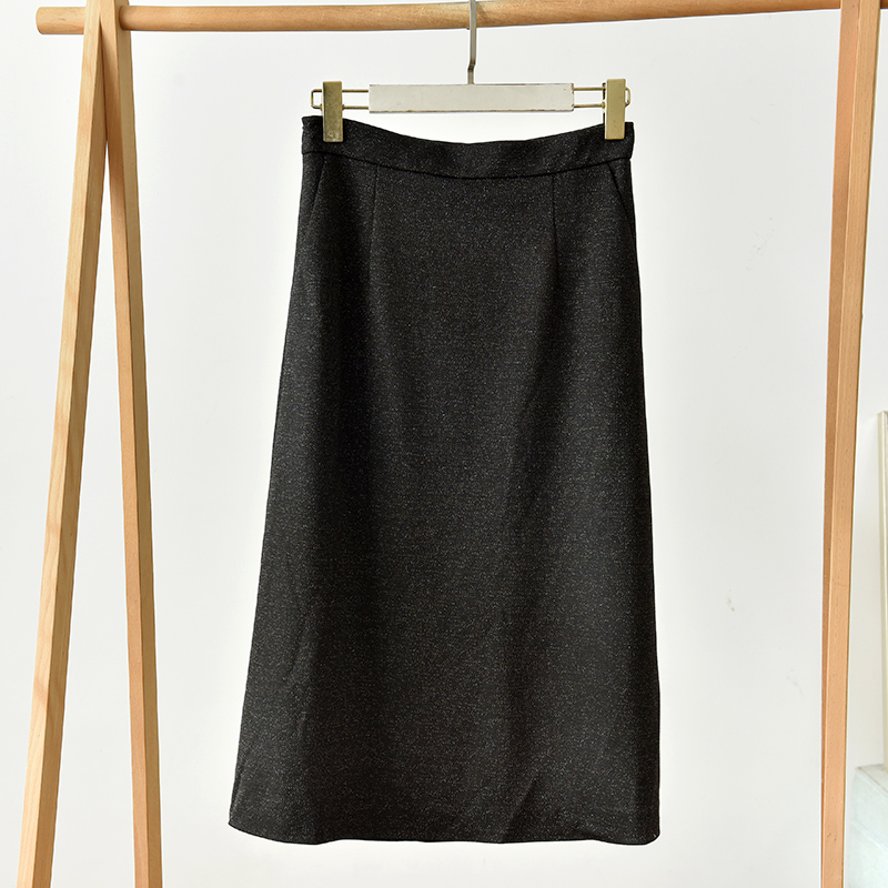 极简风黑色羊毛半身裙女高腰显瘦百搭A字中长裙  莉2698  Y1-2