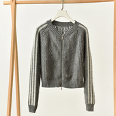 撞色拉链针织开衫 圆领显瘦柔软毛衣外套运动风 莉3131