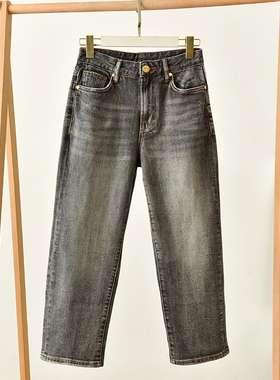 复古高腰直筒牛仔裤百搭显瘦九分裤灰色  莉3185  E1-3