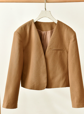 轻奢极简风无领短款西装外套修身显瘦百搭通勤  莉3111  E1-4