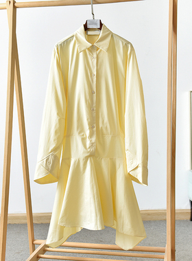 春季收腰显瘦连衣裙长袖气质新衬衫裙不规则单排扣A子裙AC607B3-3