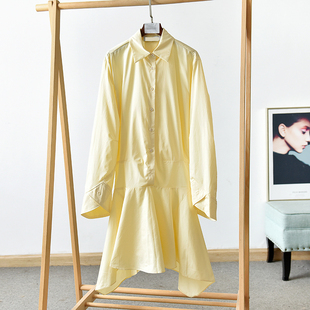 裙不规则单排扣A子裙AC607B3 气质新衬衫 收腰显瘦连衣裙长袖 春季