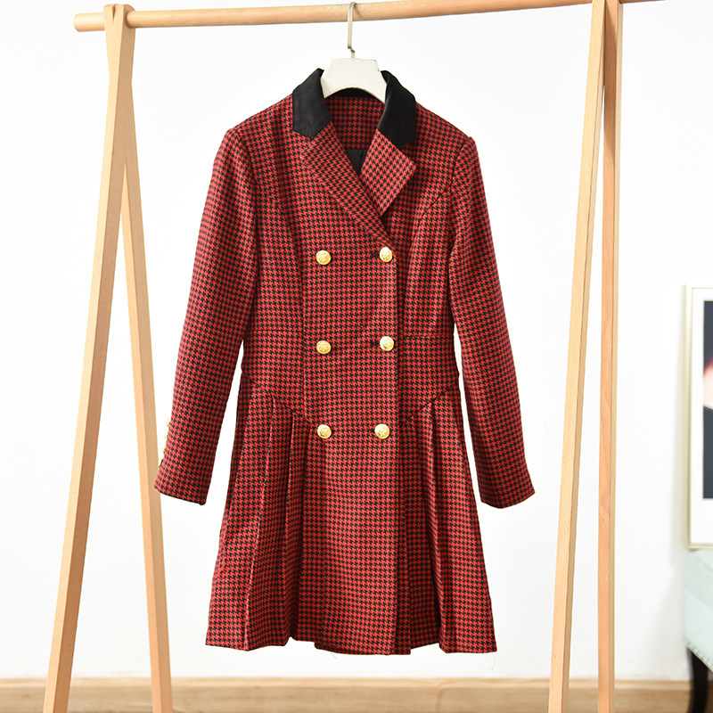 孤品 秋冬小香风高级感轻奢红色百褶西装连衣裙外套 QW-266  X3-3