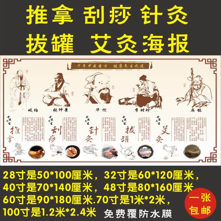 中医养生挂图艾灸装饰画养生馆挂画艾灸刮痧针灸推拿按摩拔罐海报