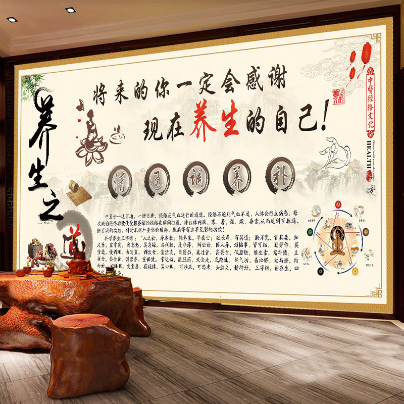 中医挂画美容养生之道挂图贴纸养生馆理疗店装饰壁纸艾灸宣传海报