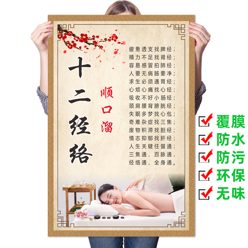 十二经络顺口溜美容院中医养生馆装饰画黄帝内经艾灸拔罐刮痧挂图