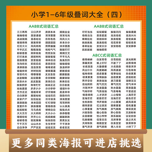 小学叠词量词大全挂图一二年级abab aabb abc式词语叠词汇总表墙