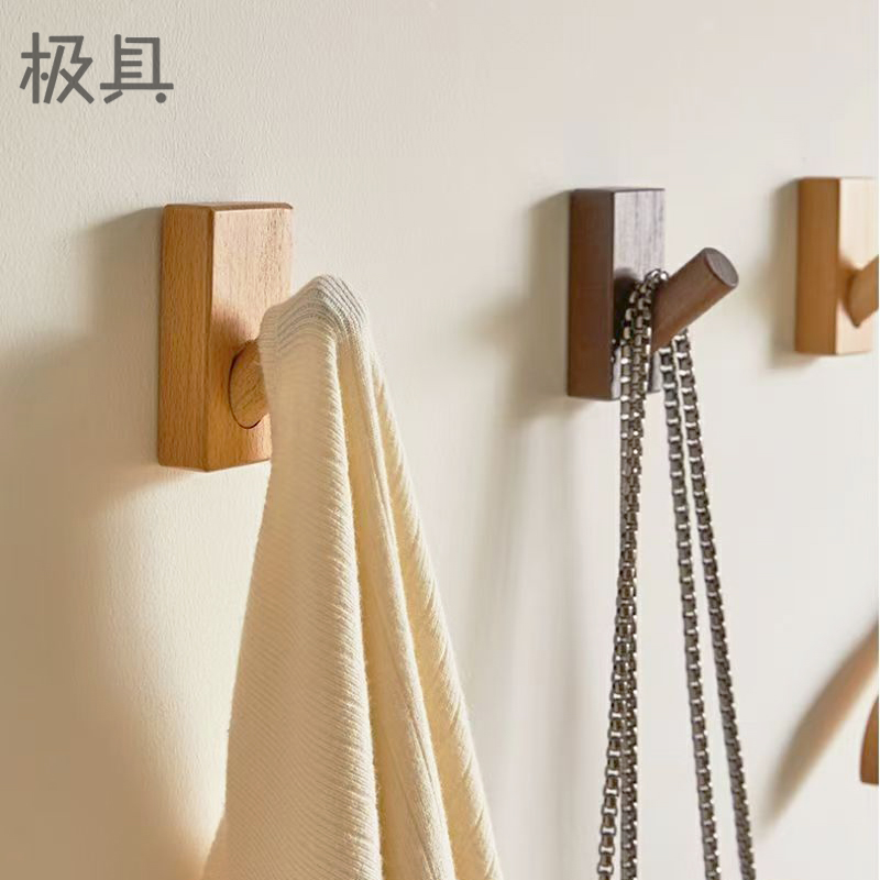 墙壁上木质免打孔强力粘钩挂衣钩