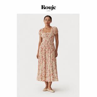 【现货】Rouje Life芙蓉花泡泡袖法式复古高雅碎花方领连衣裙仙女