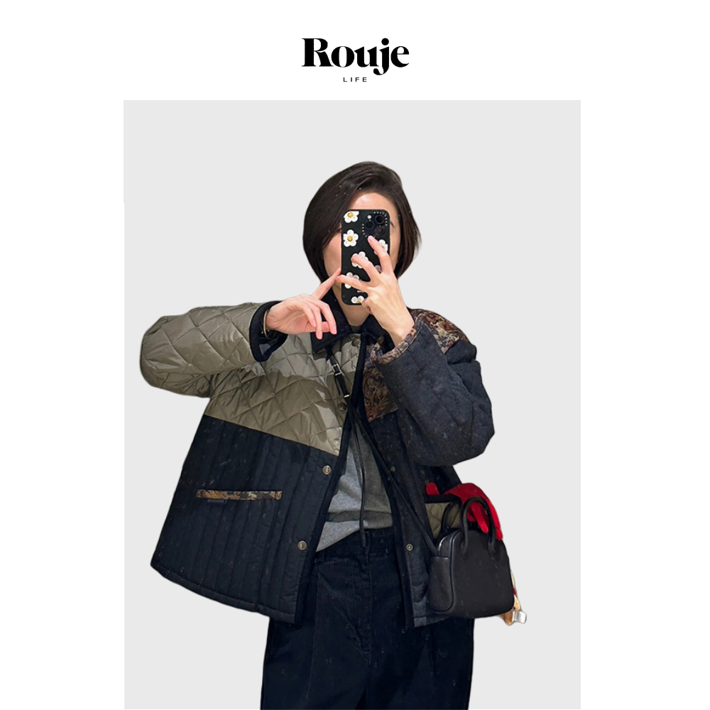 【现货】Rouje Life美拉德小棉袄菱形格棉衣女冬季显瘦保暖短款厚