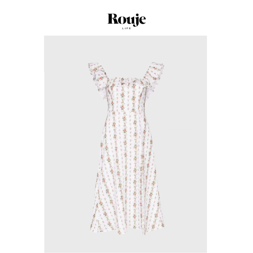 【现货】Rouje Life亚麻碎花无袖长裙显瘦收腰连衣裙夏季法式女装