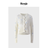 Rouje 现货 Life慵懒风镂空宽松温柔风针织外套女圆领花朵毛衣