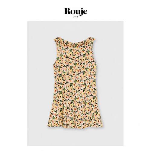【现货】Rouje Life圆领套头无袖短款连衣裙真丝碎花度假风法式女
