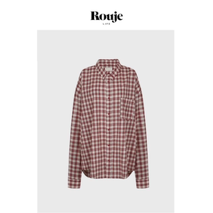 Life韩国小众中村一叶拼色薄格纹廓形宽松衬衣上衣 Rouje 现货