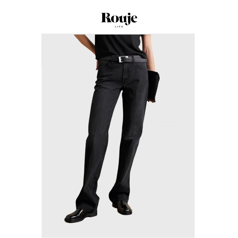 【现货】Rouje Life牛仔裤高腰修饰腿型水洗黑显瘦简约时尚直筒裤