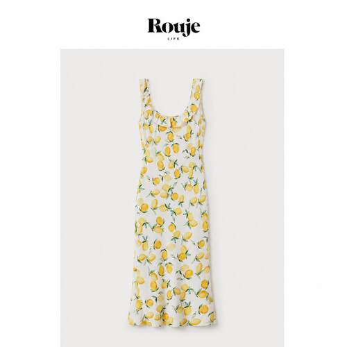 【现货】Rouje Life人丝版本U领木耳边碎花中长款法式度假风