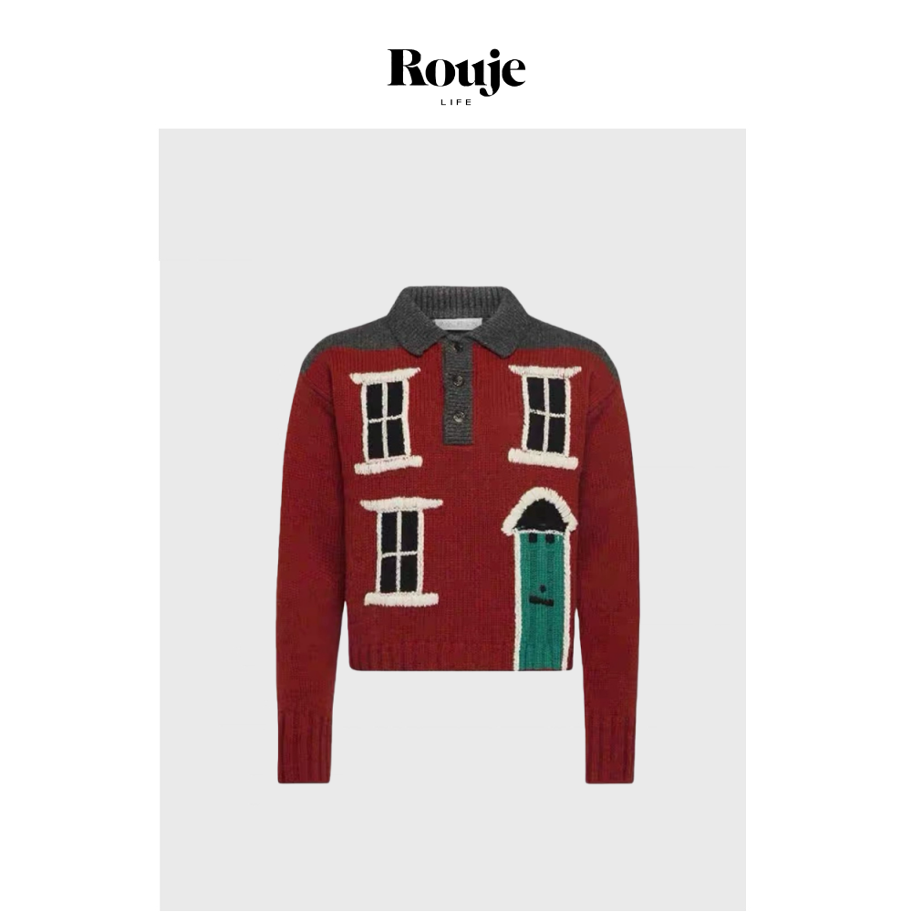 【现货】Rouje Life王源私服纽约童趣毛衣秋可爱小房子刺绣针织衫
