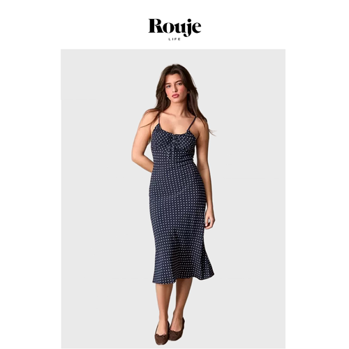 【现货】Rouje Life蓝色波点连衣裙设计感绝美鱼尾裙吊带裙小个子