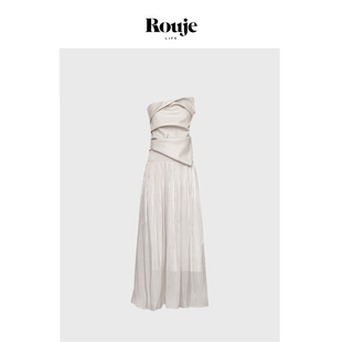Life法式 Rouje 轻奢露肩抹胸压褶收腰背心A字半身裙套装 现货