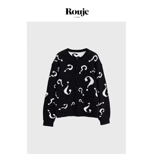 【现货】Rouje Life朴彩英同款问号标志羊毛针织开衫新款毛衣女